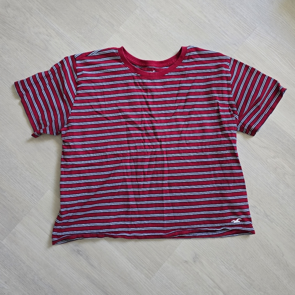 Striped Hollister Crop T Shirt SZ L